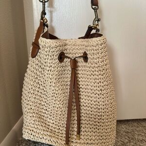 Chic Cream Woven Bucket Bag